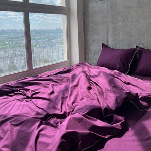 Plum Bedding Set, Fitted or Flat Sheets, Soft Cotton Bed Linen, Luxury Bedroom Decor, Queen King Twin Sizes, Cozy Home Bedding