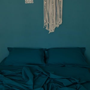 Dark Teal Bedding Set, Soft Cotton Bed Linen, Fitted and Flat Sheets, Queen King Twin Sizes, Cozy Modern Bedroom Decor