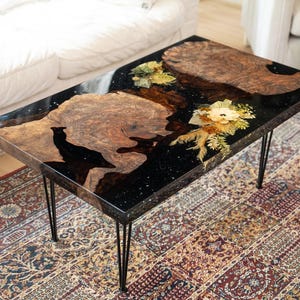 Wood & Floral Art Resin Table | Reclaimed Wood with Botanical Art Resin Inlay | Custom Handcrafted Statement Table | Nature-Inspired Decor