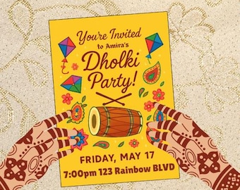 Digital Desi Dholki Invitation Template – Editable Canva Template – Colorful Traditional Desi Party Invite – Instant Download