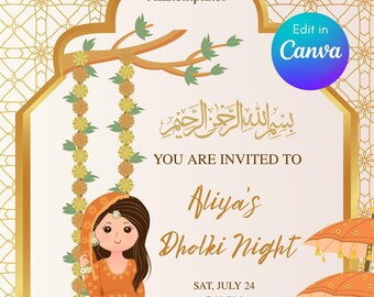 Digital Dholki/Sangeet/Mehndi Invite Template, Canva