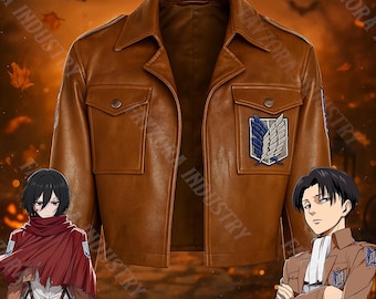 Cosplay Attack on Titan, kurtka z brązowej skóry bydlęcej, drukowana kurtka Survey Corps Wings Cosplay Anime, Mikasa Cosplay Fit, Levi Cosplay