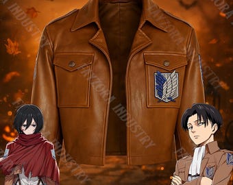 Cosplay Attack on Titan, kurtka z brązowej skóry bydlęcej, haftowana kurtka Survey Corps Wings Cosplay Anime, Mikasa Cosplay Fit, Levi Cosplay