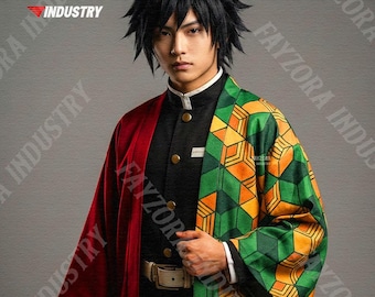 Anime inspiriert Giyu Dämon Tomioka Kostüm, Dämon handgemachte Slayer Outfit (ganzes Set)
