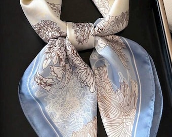 Luxury Silk Floral Print Scarf, Mulberry Silk Scarf, Elegant Silk Scarf, Silk Scarf for Her, Square Silk Scarf, Headscarf, Neck Scarf