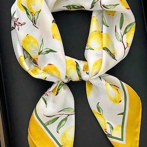 women silk scarf, silk scarves, lemon silk scarf, silk head scarf, square silk scarf, luxury silk scarf, unique silk scarf