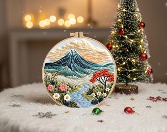 Kit de bordado de paisaje de montaña, manualidad para principiantes con bastidor