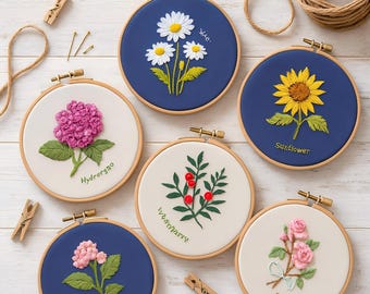 Kit de inicio de bordado floral con bastidor: Manualidad fácil para adultos