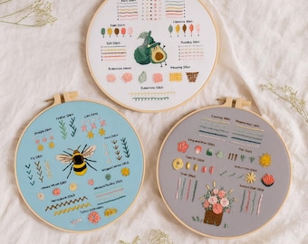 Kit de inicio de bordado a mano arcoíris: muestrario de puntadas para principiantes