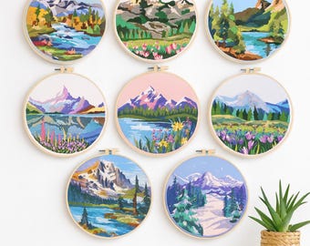 Kit de bordado de paisajes: Árboles y arte floral, manualidad para principiantes