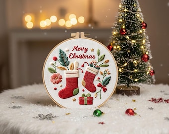 Kit per ricamo a punto calza natalizia: decorazioni natalizie fai da te, punto a mano per principianti