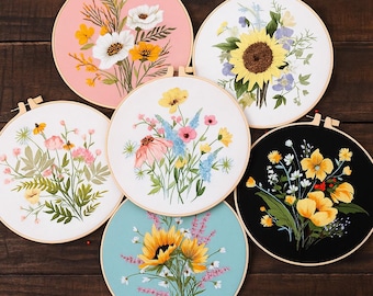 Kit de inicio de bordado floral: Manualidad moderna de bricolaje con bastidor