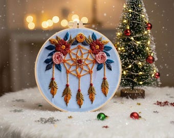 Kit di ricamo acchiappasogni per principianti / Arte floreale fai da te con telaio