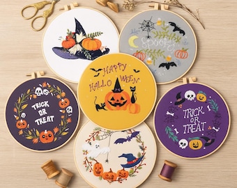 Happy Halloween Embroidery Starter Kit: Trick or Treat Pumpkin Hoop Art