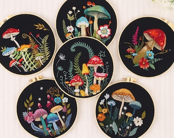 Kit de bordado de hongos para principiantes: Manualidad floral moderna