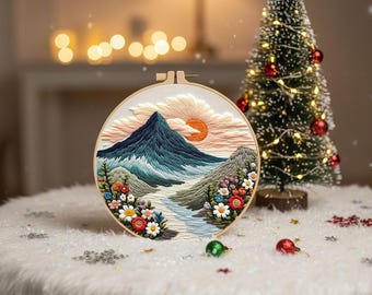 Kit per ricamo paesaggistico, alberi, arte floreale con telaio, artigianato fai da te