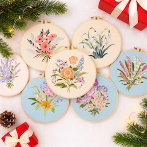 Flower Embroidery Starter Kit: Modern Floral Cross Stitch with Hoop