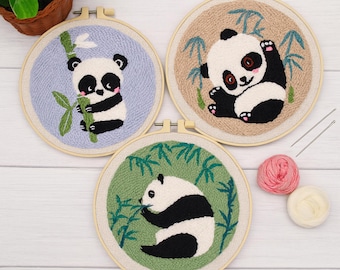 Kit de bordado de panda: Manualidad para principiantes con flores