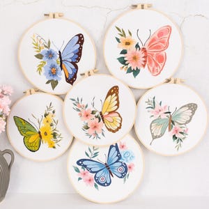 Butterfly Embroidery Kit for Beginners: Floral Art DIY Craft with Hoop