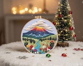 Kit de punto de cruz de los volcanes de Hawái, arte de bordado moderno