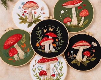 Kit de bordado de hongos para principiantes: Manualidad floral moderna