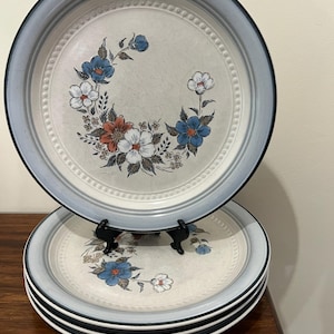 Vintage blue floral dinner plates. Set of 4