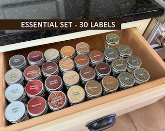 Find any spice instantly with 30 premium, vinyl spice jar lid labels