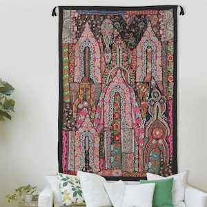 Indian Embroidered Wall Hanging Boho Cotton Mirror Work Tapestry For Farmhouse Decor French Country Wall Tapestry Vintage Wall Hanging