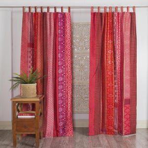 Cortina de laço para tratamento de janela, cortina boho de algodão orgânico para decoração de casa, cortina vintage de patchwork, decoração de fazenda, presente para mãe