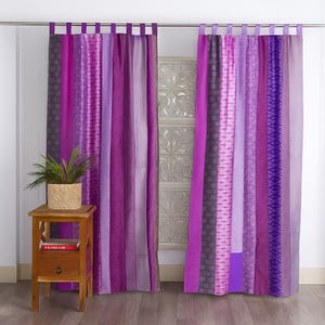 Cortina 100% algodão, 2 painéis, Boho, para decoração de janelas, para quarto/sala de estar, tecido de seda, feita à mão, com patchwork