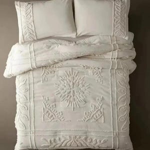 3-teiliger Boho Tufted Bettbezug aus Baumwolle Boho Bettwäsche König Königin Twin Quilt Cover mit Kissenbezügen Weiß / Elfenbein Trostbezug