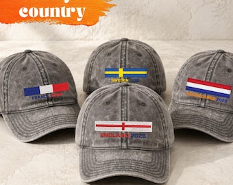 CUSTOM World Cup 2026 Hat | Embroidered Country Flag Dad Hat | England France Germany Netherlands Denmark | Football Fan Cap
