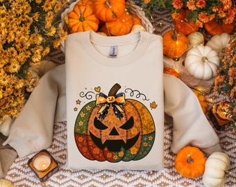 Sweatshirt mit Blumenmuster und Kürbismotiv | Niedlicher Halloween-Pullover | Gemütlicher Herbstpullover im Cottagecore-Stil | Kleidung für die Gruselsaison