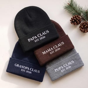 Gorro personalizado de Papá Claus, gorro personalizado para papá, gorro de invierno bordado personalizado, regalo para el abuelo, gorros navideños familiares a juego.