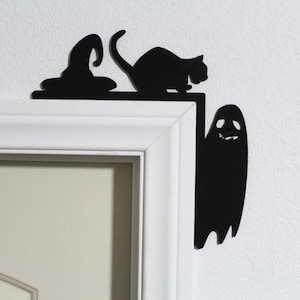 Handmade Wood Cat & Ghost Door Corner Topper: Halloween Decor