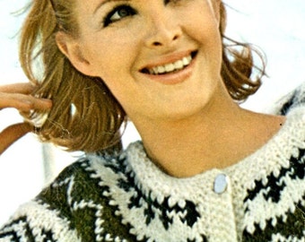 Women's 1960s Icelandic Cardigan -- Scandinavian Knitting --  PDF KNITTING PATTERN