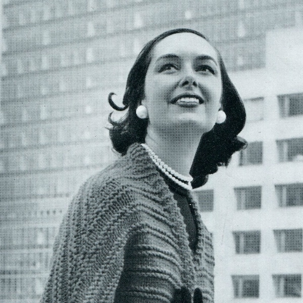 Ladies' 1960's Retro Full-Length Swing Coat  with 3/4 Length Sleeves, Garter Stitch Stripe Pattern -- PDF KNITTING PATTERN