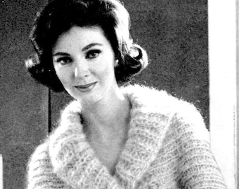 Women's 1960s Retro Mohair Shrug with Flared Cuffs and Shawl Collar -- PDF KNITTING PATTERN