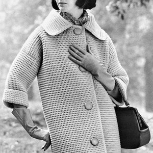 Women's 1960s Retro Crochet Coat with Three Quarter Length Sleeves PDF CROCHET PATTERN image 2