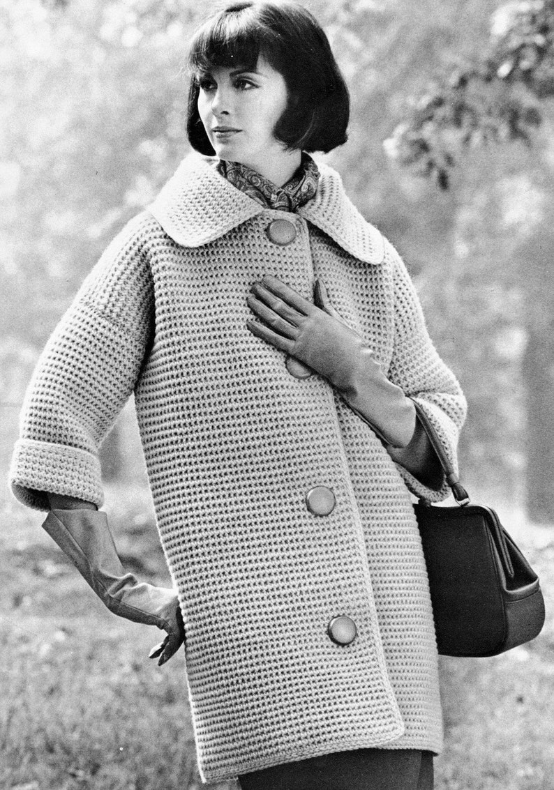 Women's 1960s Retro Crochet Coat with Three Quarter Length Sleeves PDF CROCHET PATTERN image 2