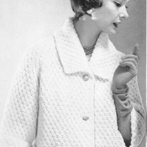 Women&#39;s 1960s Vintage Car Coat with Textured Stitch -- PDF KNITTING PATTERN