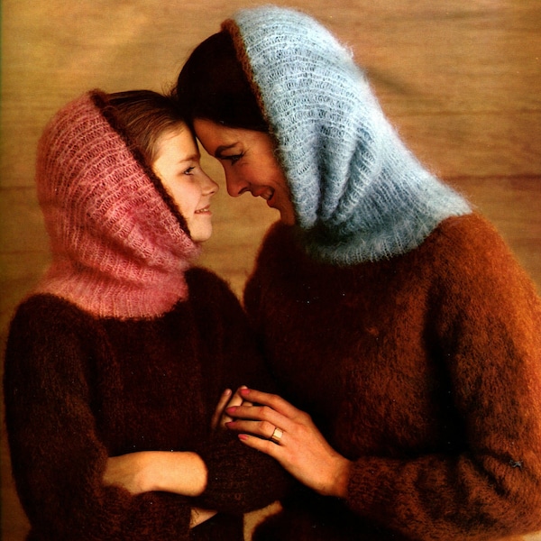 1960s Mohair Pullover with Deep Cowl -- Women, Girls -- PDF KNITTING PATTERN