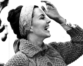 Ladies' 1960s Bulky Seed-Stitch Cardigan with Cable Detail -- PDF KNITTING PATTERN