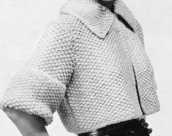 Women's 1960s Vintage Collared Cropped Jacket  -- Knitting Pattern - PDF KNITTING PATTERN