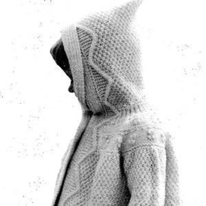 Vintage 1960s Hooded Toddler&#39;s Coat with Textured Stitch and Decorative Border -- PDF KNITTING PATTERN