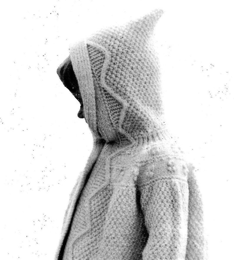 Vintage 1960s Hooded Toddler's Coat with Textured Stitch and Decorative Border PDF KNITTING PATTERN image 1