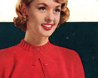 Vintage 1950s Crew-Neck Twinset -- Twin Set -- Ladies, Girls -- PDF KNITTING PATTERN