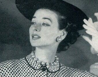 Women's 1950s Vintage Waist-Cinched Jacket with Peter Pan Collar -- PDF KNITTING PATTERN