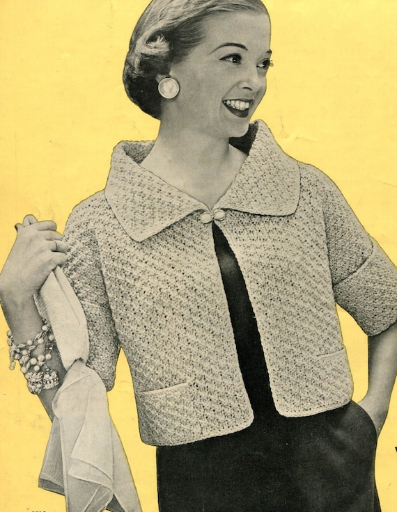 VINTAGE KNITTING PATTERN 1950/'s CARDIGAN W LARGE COLLAR