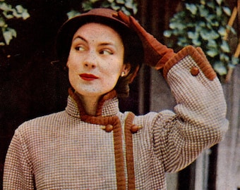 Ladies' 1950s Short Coat with Mandarin Collar and Asymmetrical Closure -- PDF KNITTING PATTERN
